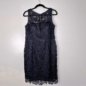 Adrianna Papell Sleeveless Lace Dress, Navy Blue, Size 12 Petite